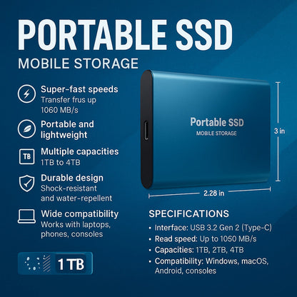 Unidad SSD Externa Portátil de Alta Velocidad Almacenamiento Compacto USB C