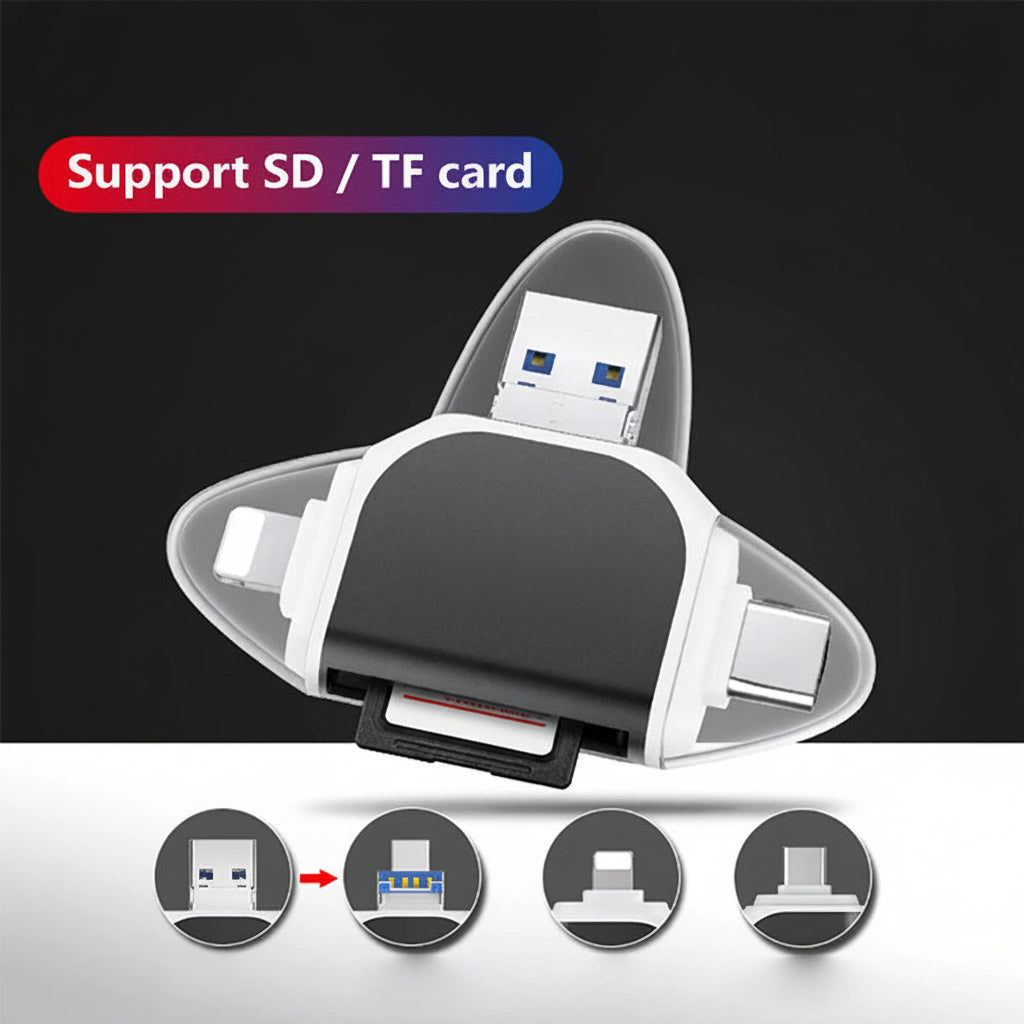 Adaptador Lector de Tarjetas 4 en 1 USB C SD Micro SD Transferencia de Datos